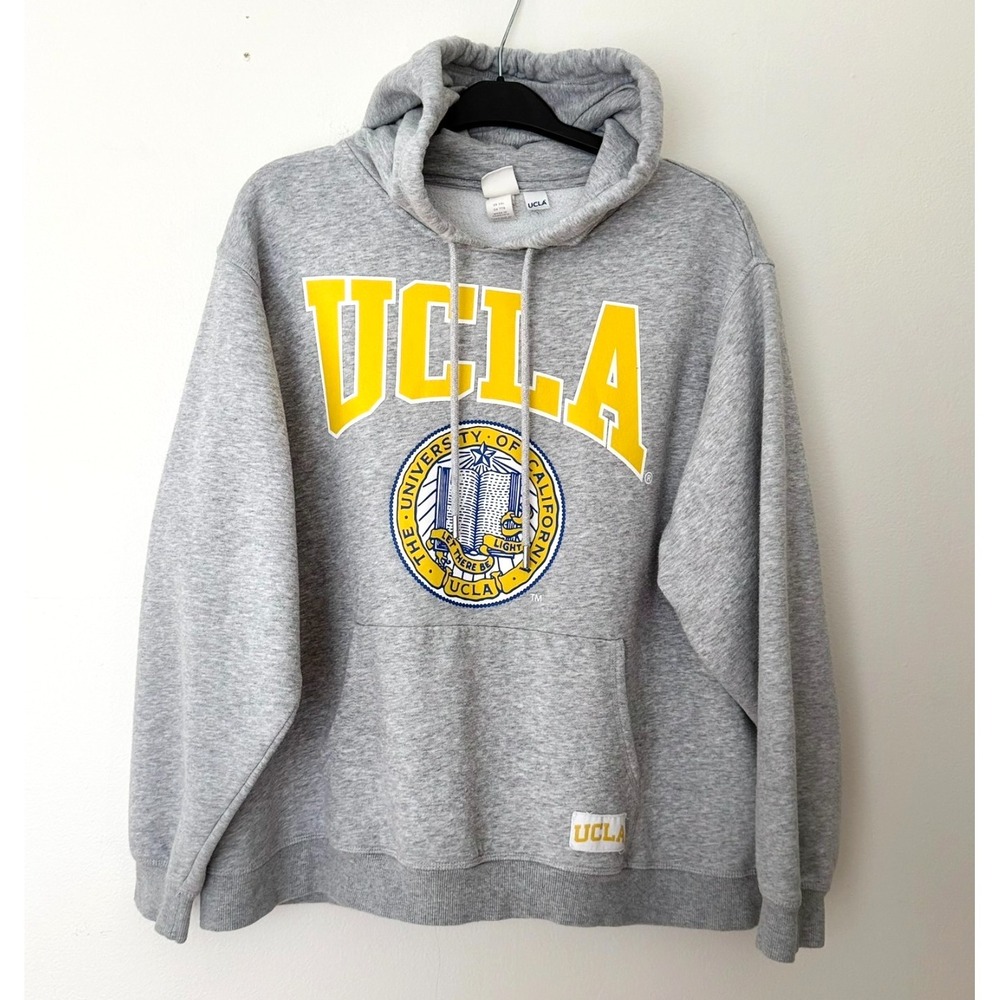 UCLA x H&M Women Sweatshirt XXL Gray Hoodie Logo Graphic Pockets Long Sleeve